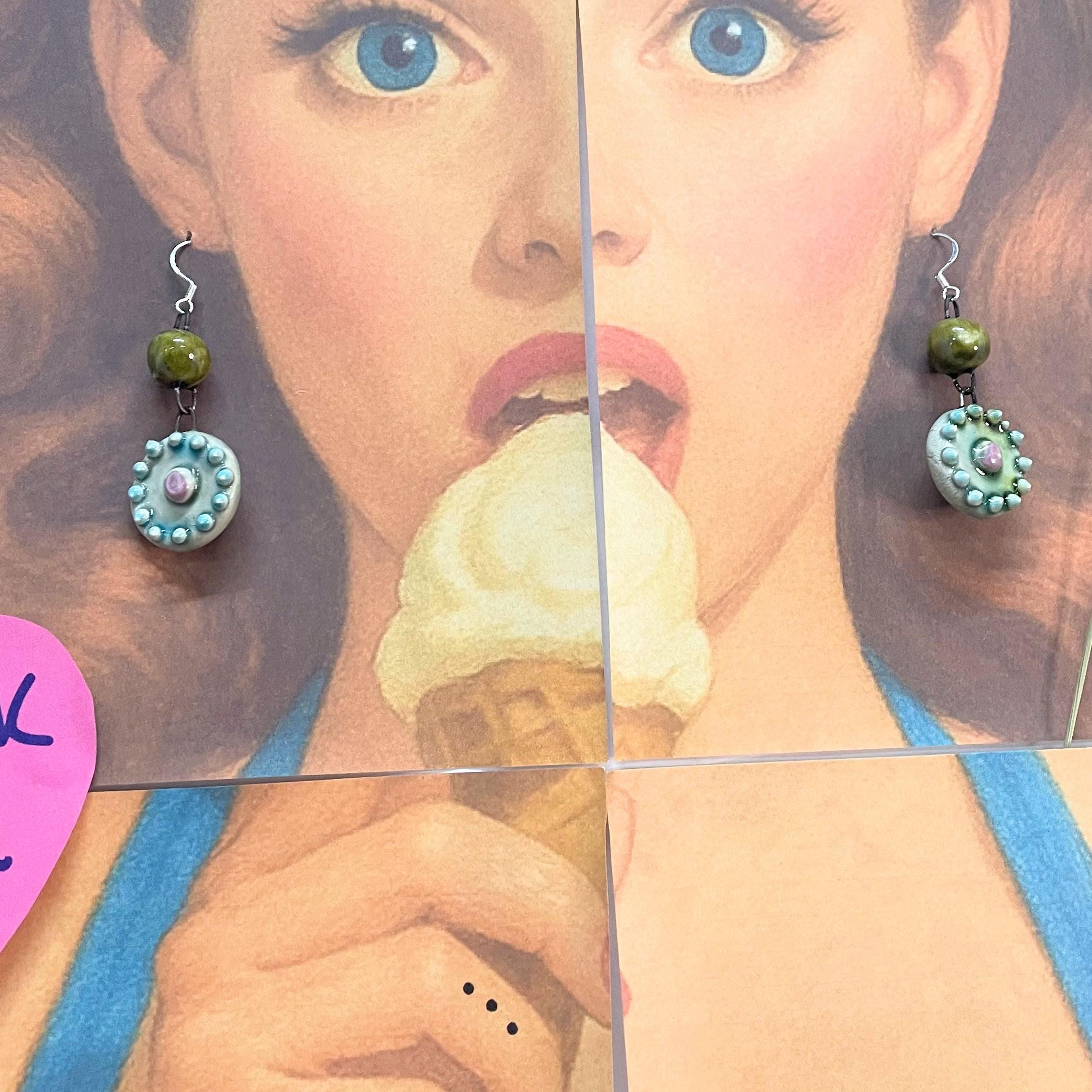 Round Dangle Ceramic Earrings