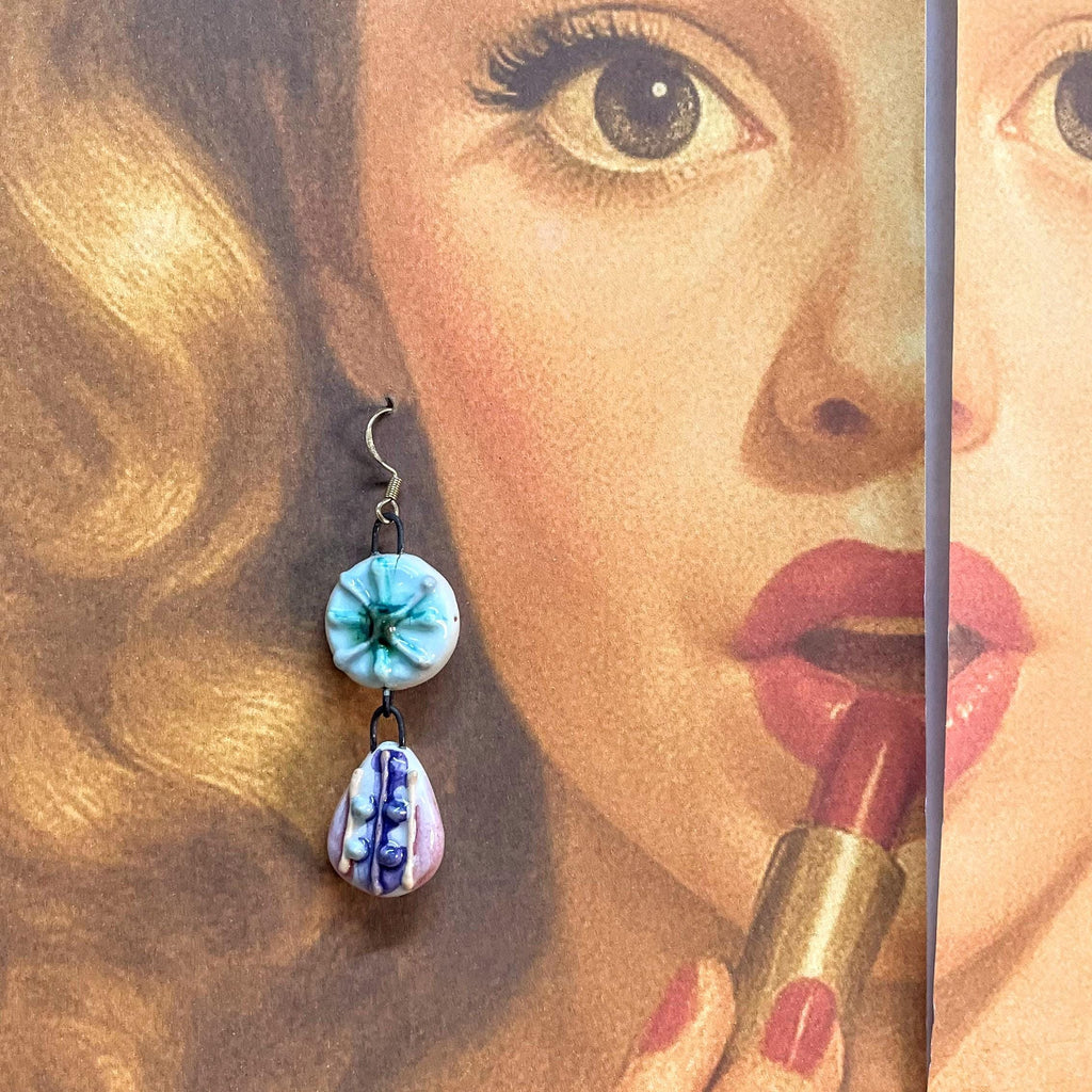 Lilac and Blue Earrings made of Ceramic