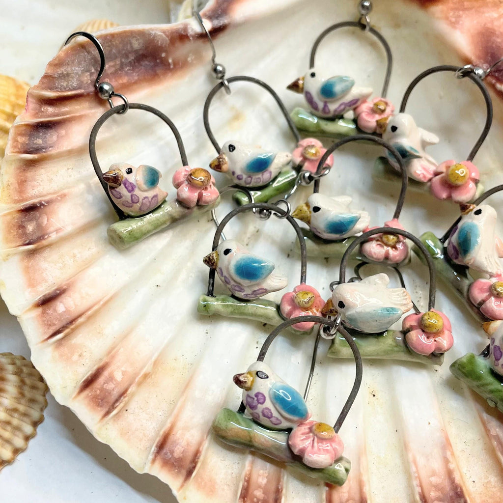 Earrings With Birds Made in Ceramic