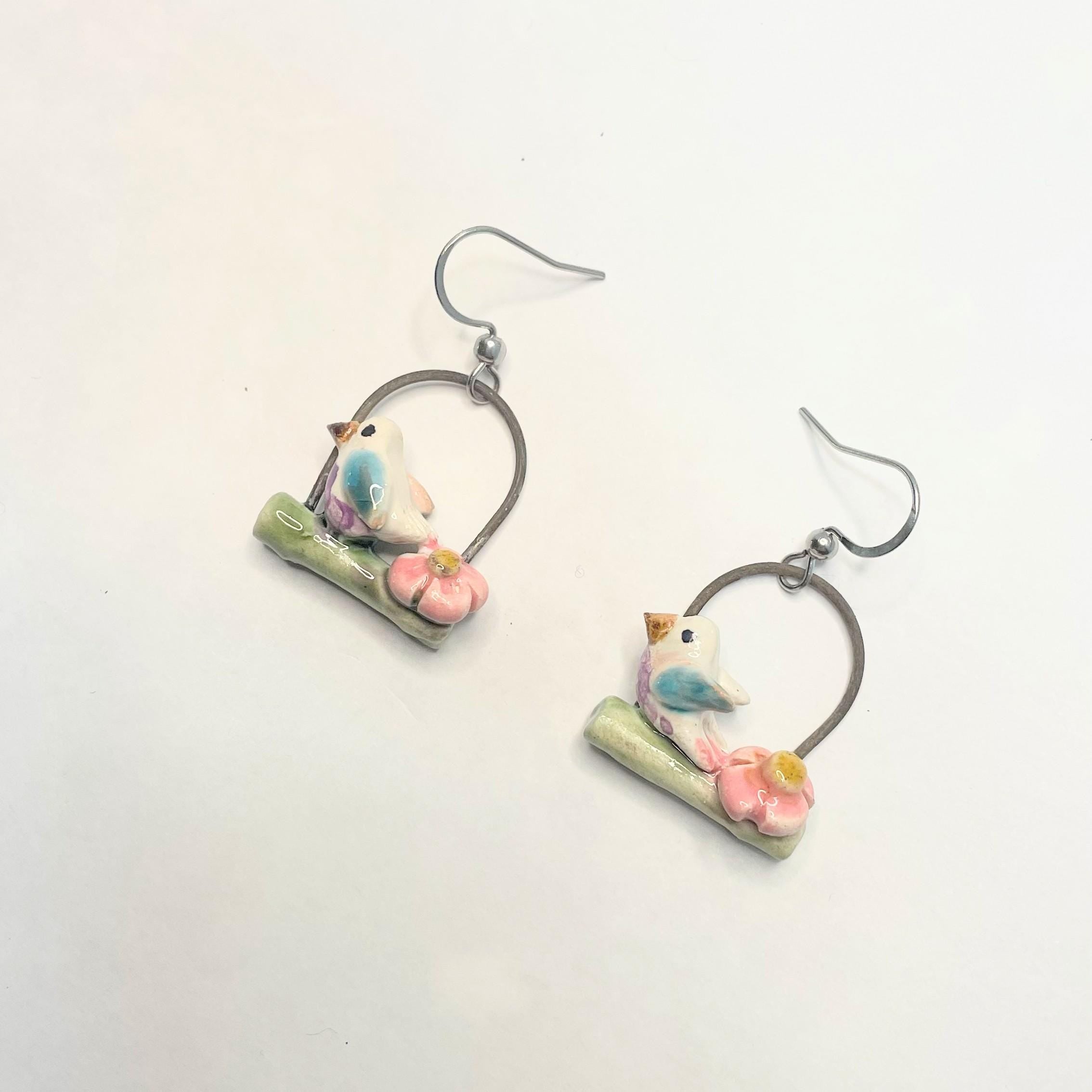 Earrings With Birds Made in Ceramic