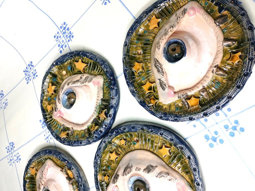 Wall Decoration with Evil Eye, Handmade and Handpainted Ceramic