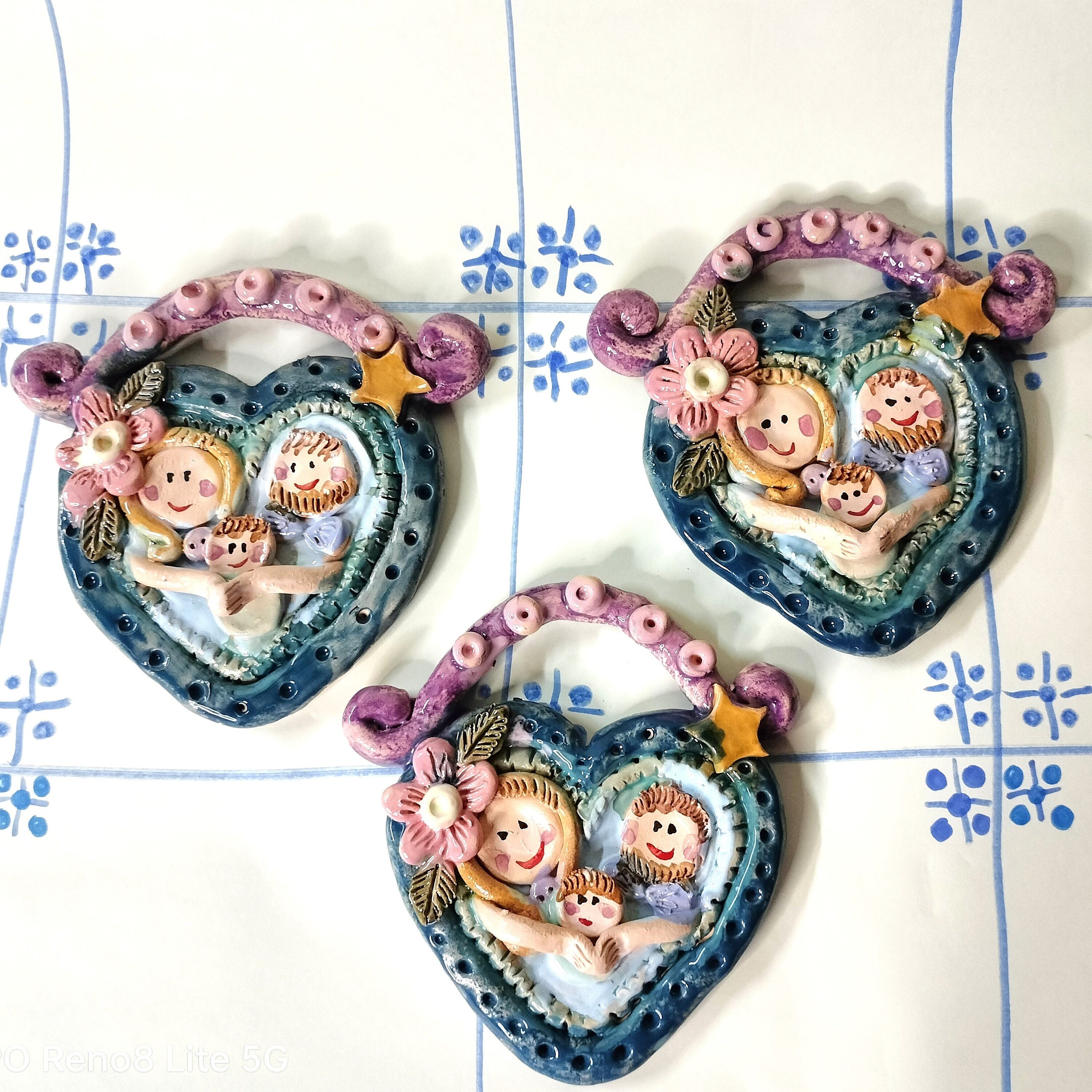 Heart Christmas Decoration, Ceramic Nativity Scene