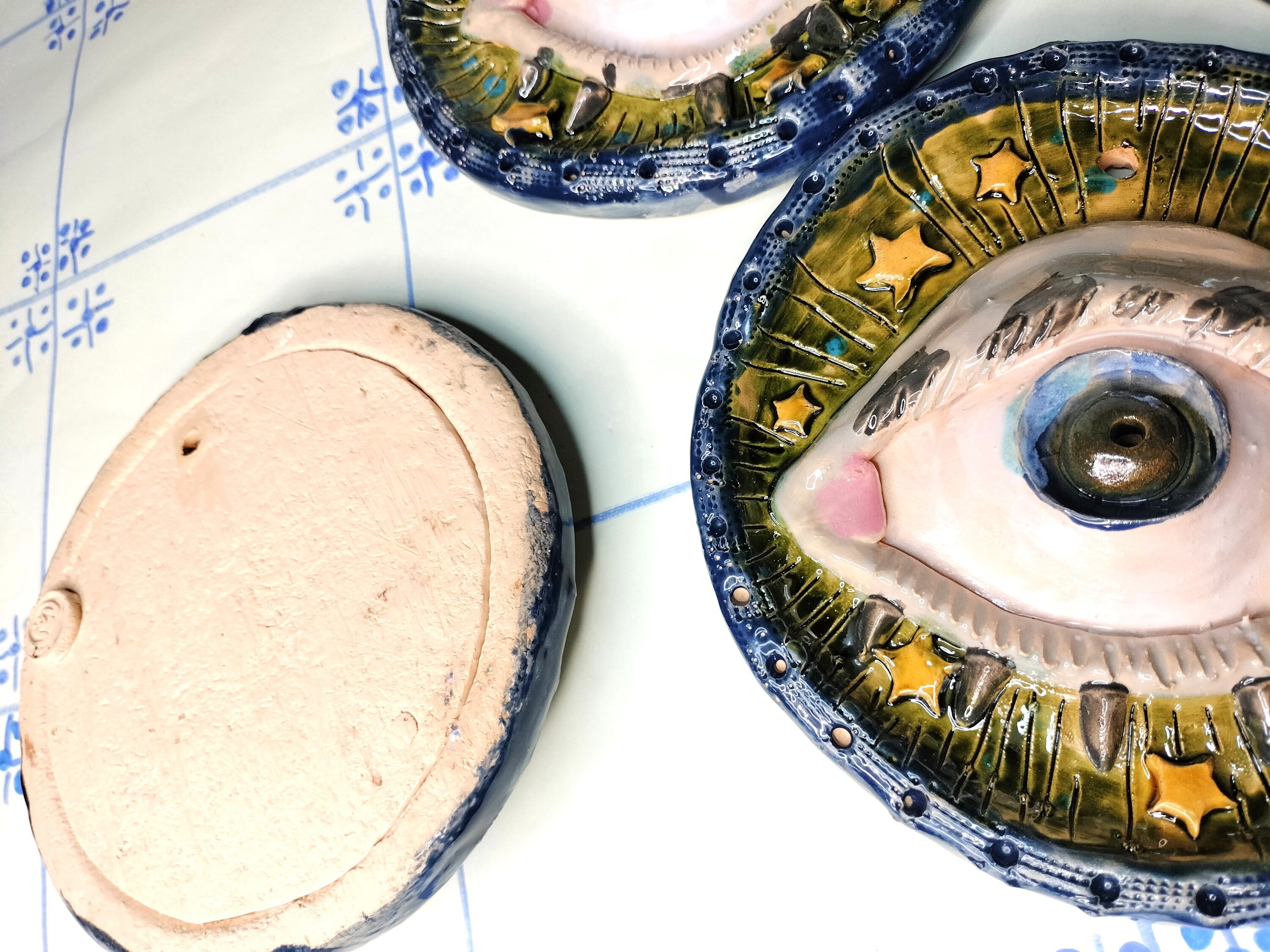 Wall Decoration with Evil Eye, Handmade and Handpainted Ceramic