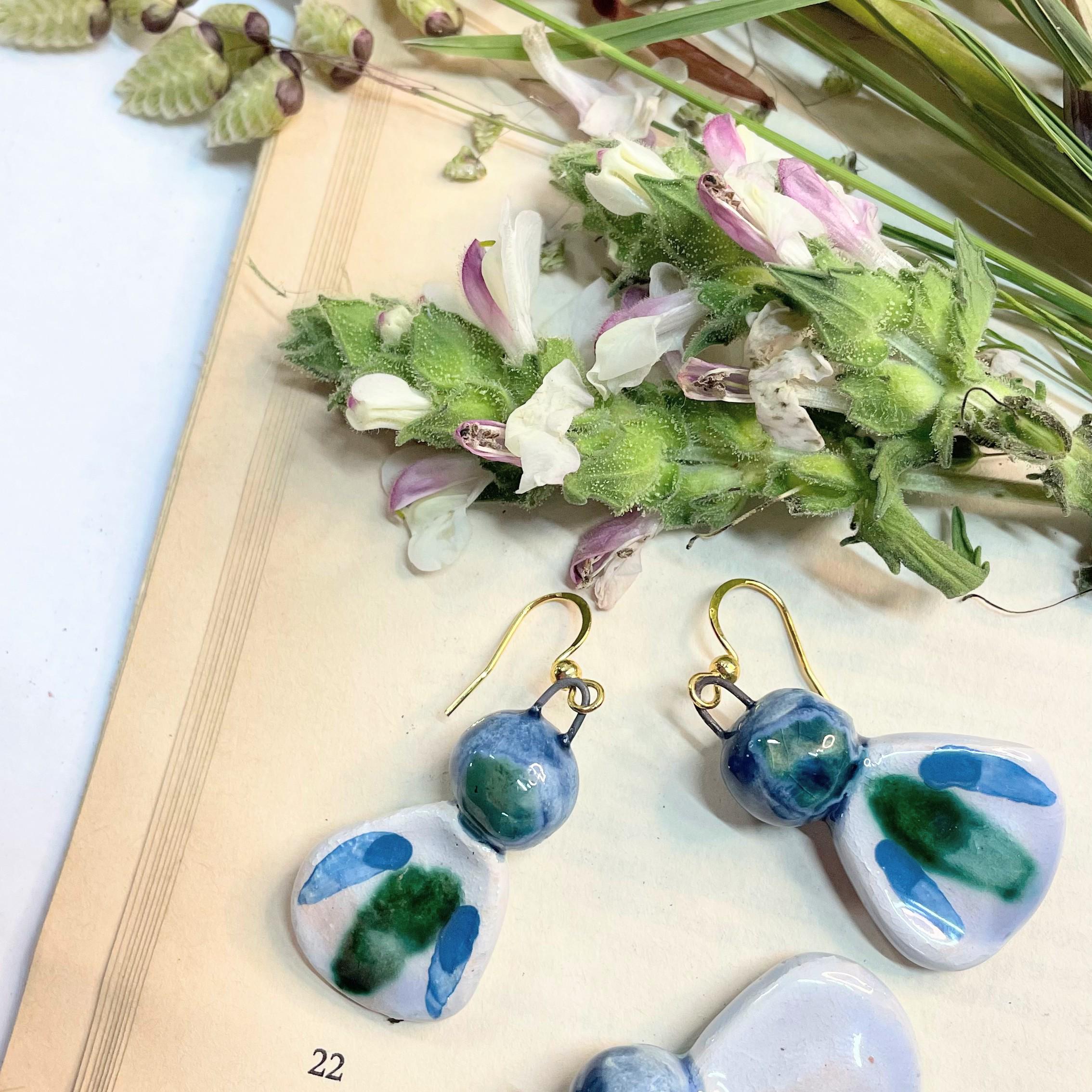 Blue Dangling Ceramic Earrings