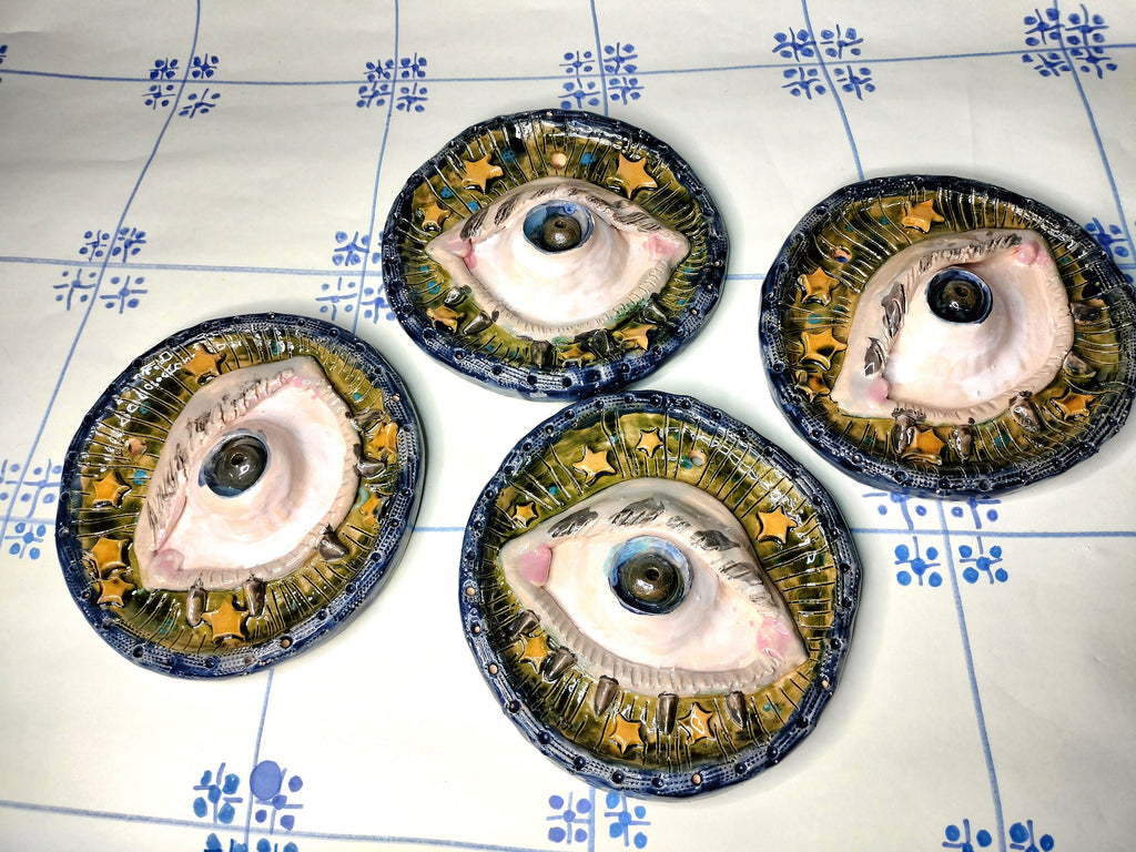 Wall Decoration with Evil Eye, Handmade and Handpainted Ceramic
