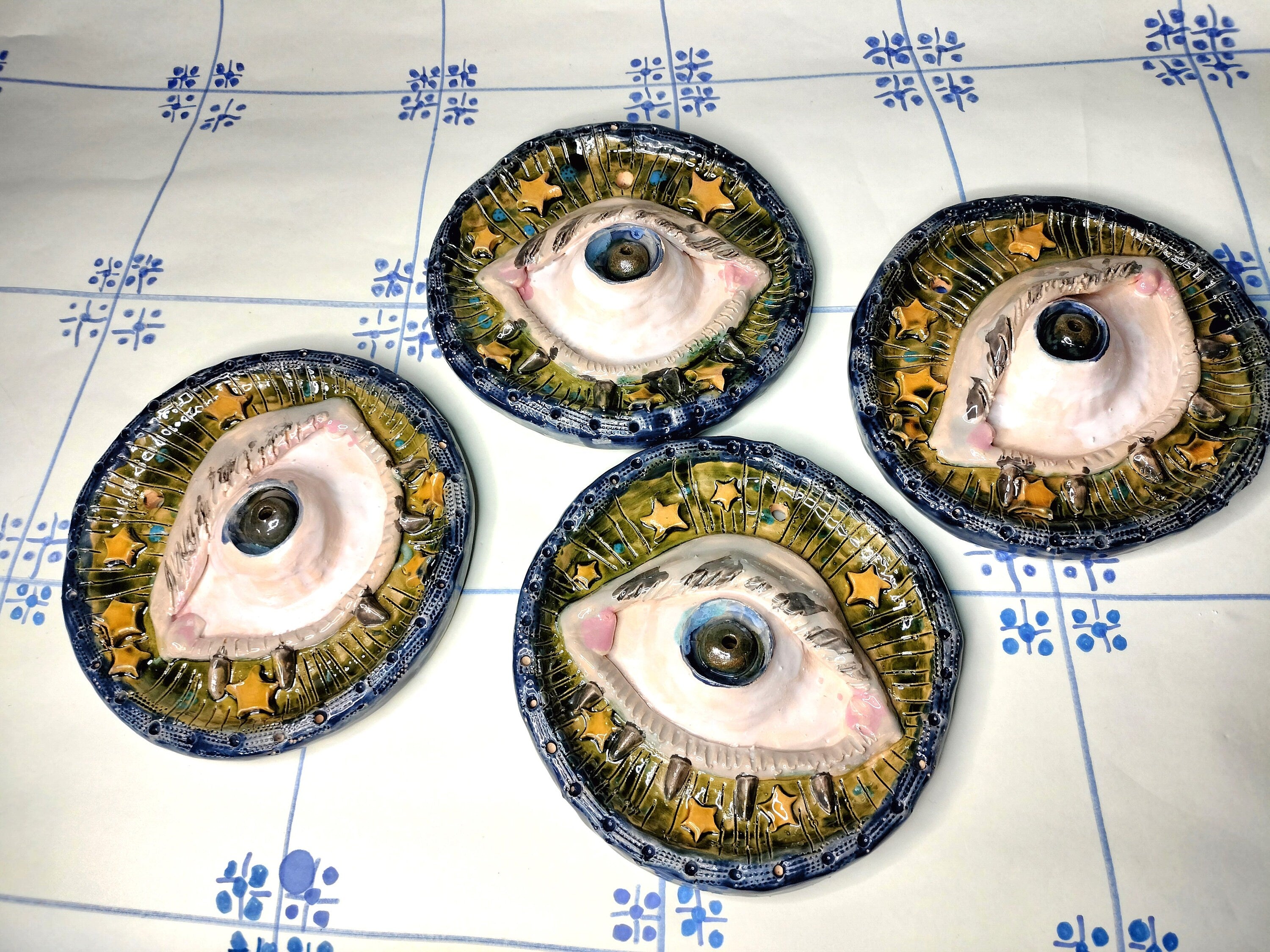 Wall Decoration with Evil Eye, Handmade and Handpainted Ceramic