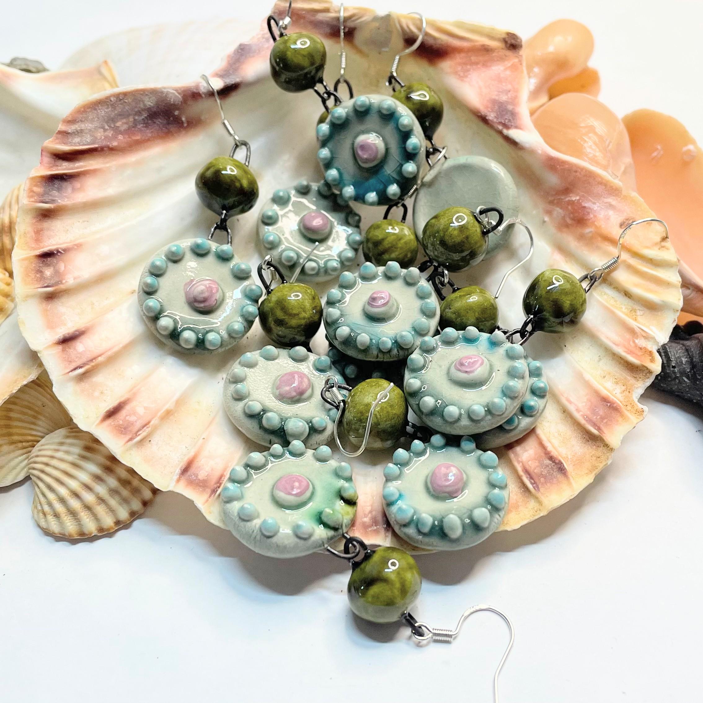 Round Dangle Ceramic Earrings