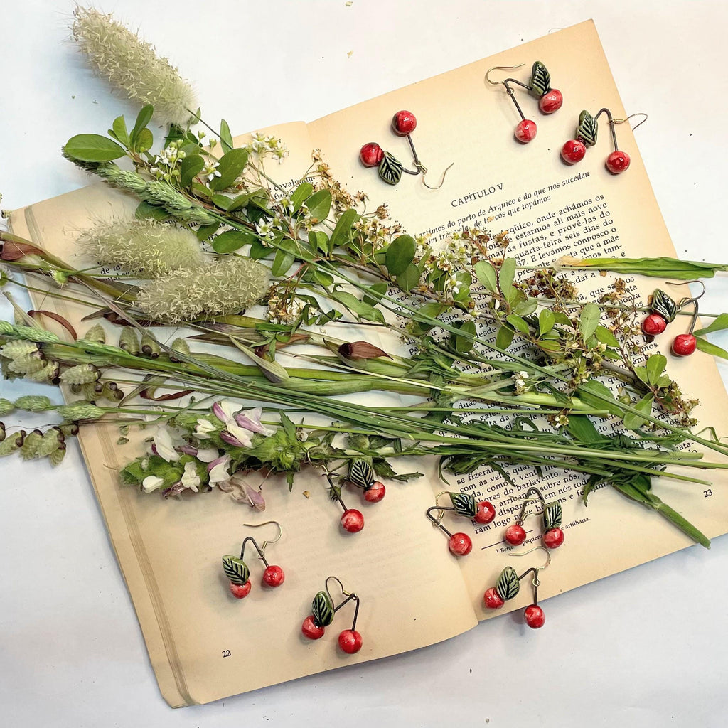 Cute Cherry Earrings Made in Ceramic