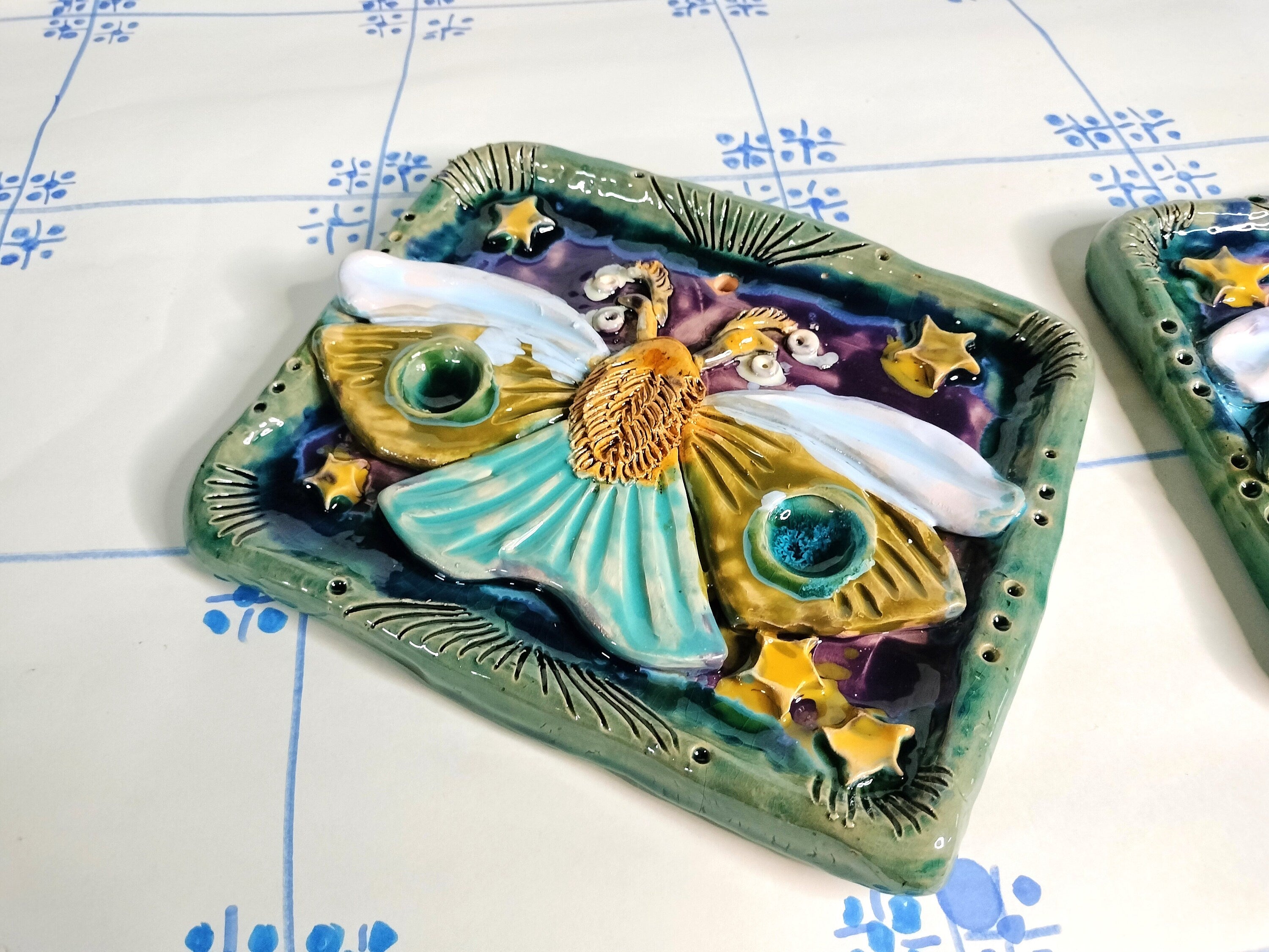 Wall Decoration with Butterfly Made of Ceramic