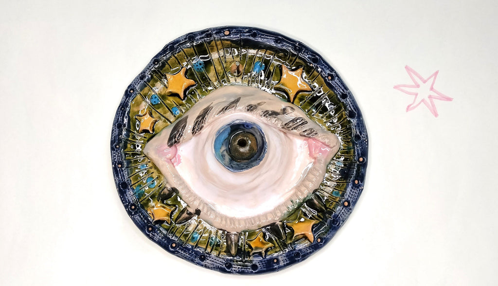 Wall Decoration with Evil Eye, Handmade and Handpainted Ceramic