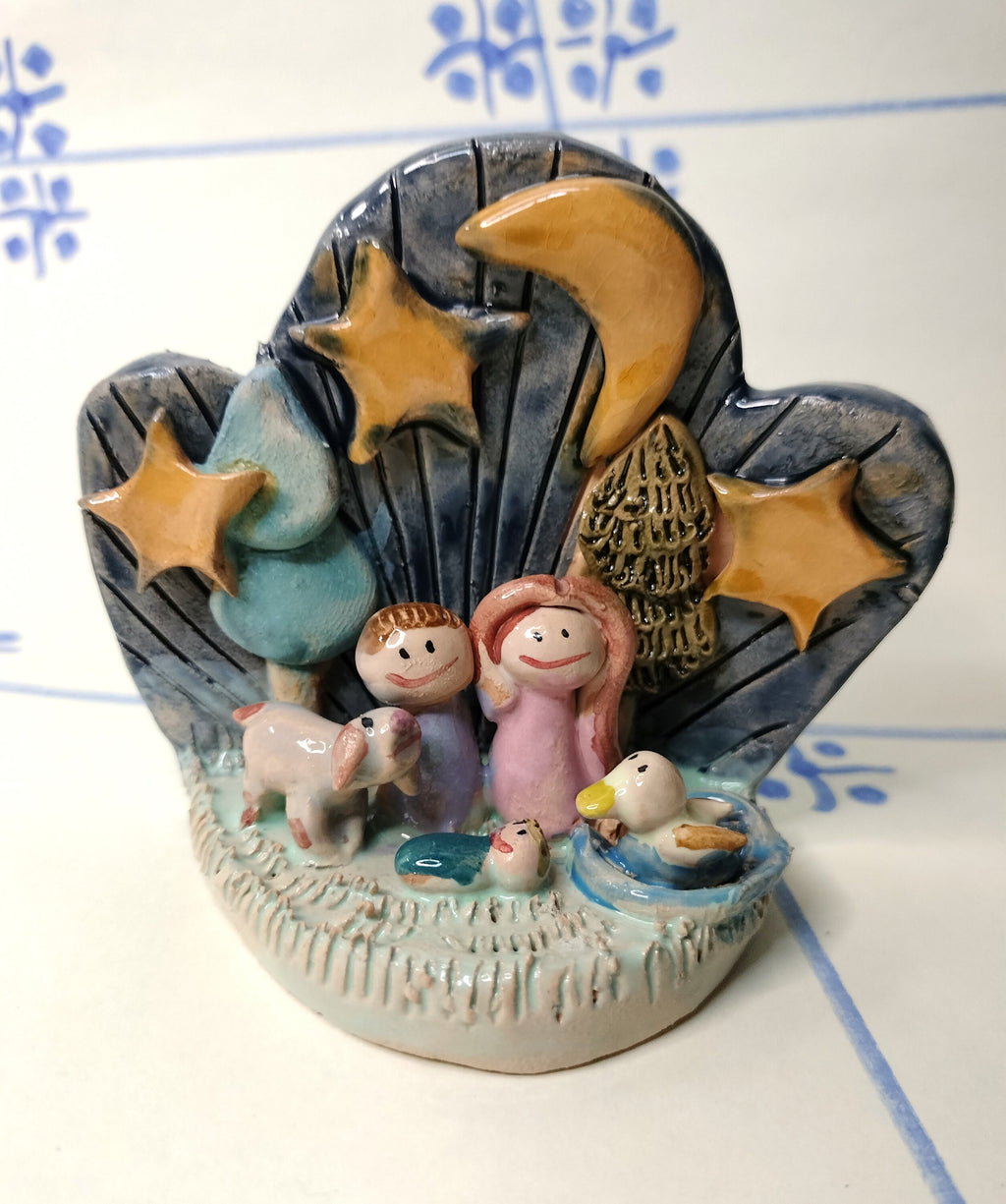 Christmas Scene with Sky and Stars, Handmade Nativity Set