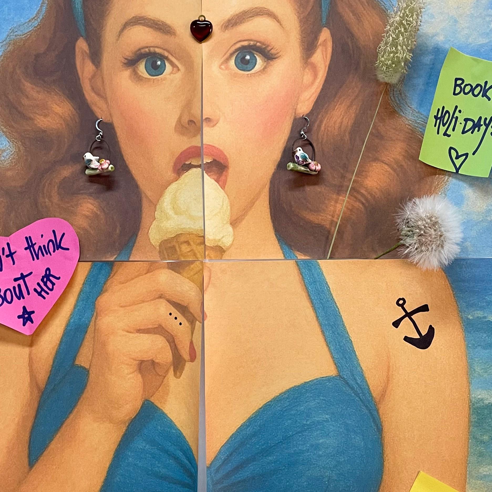 Earrings With Birds Made in Ceramic