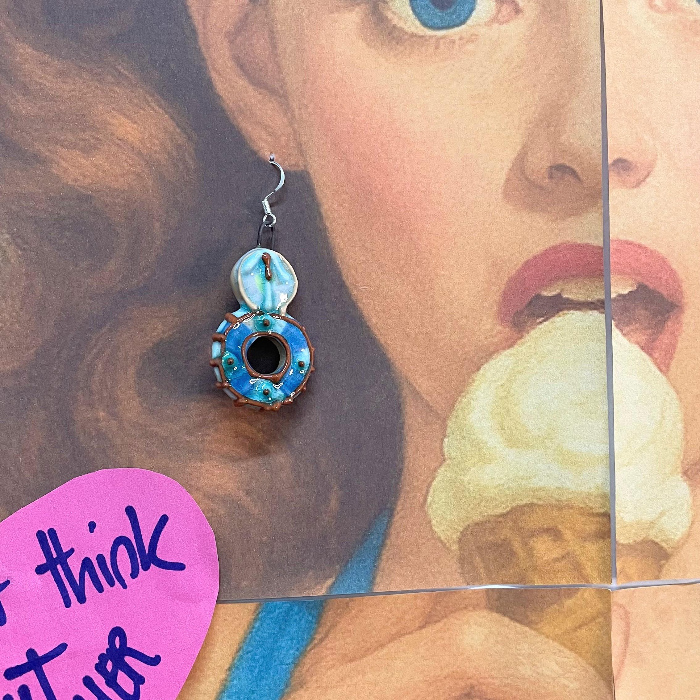 Handmade Ceramic Round Earrings in Blue