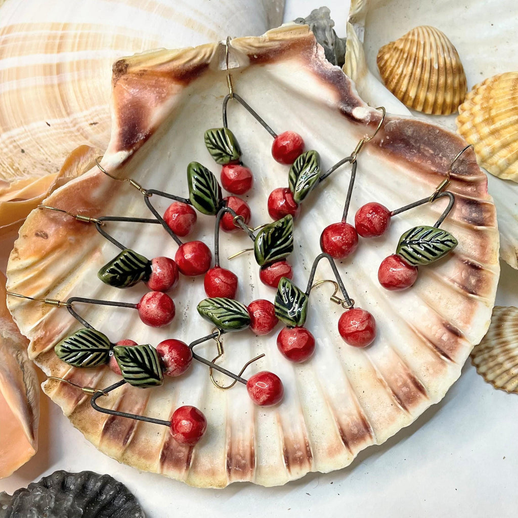 Cute Cherry Earrings Made in Ceramic