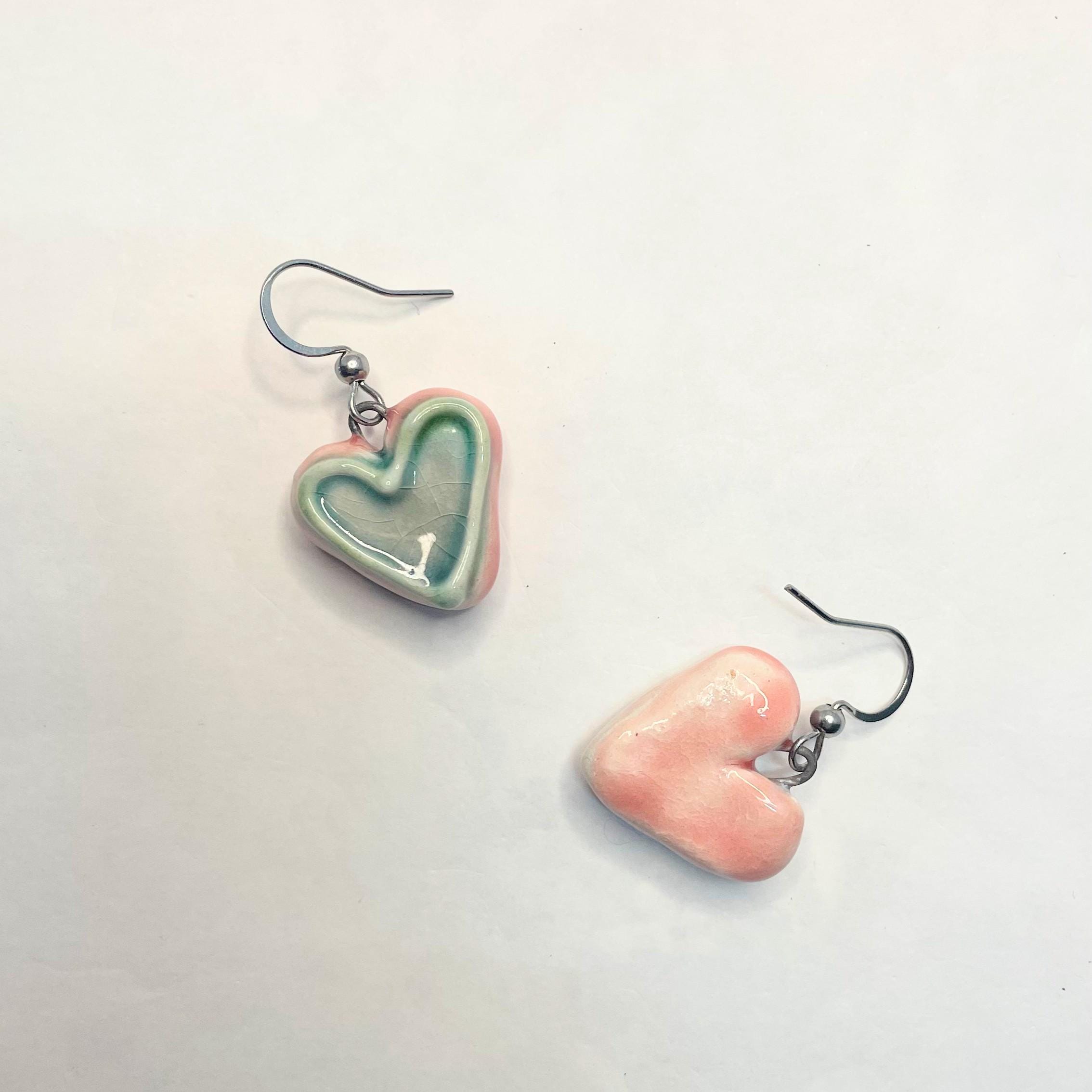 Teal Heart Shaped Earring made in Ceramic