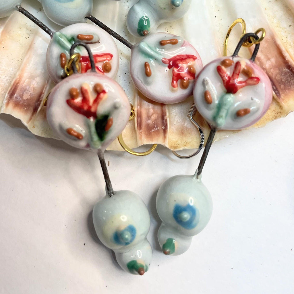Colorful Ceramic Earrings with Flower