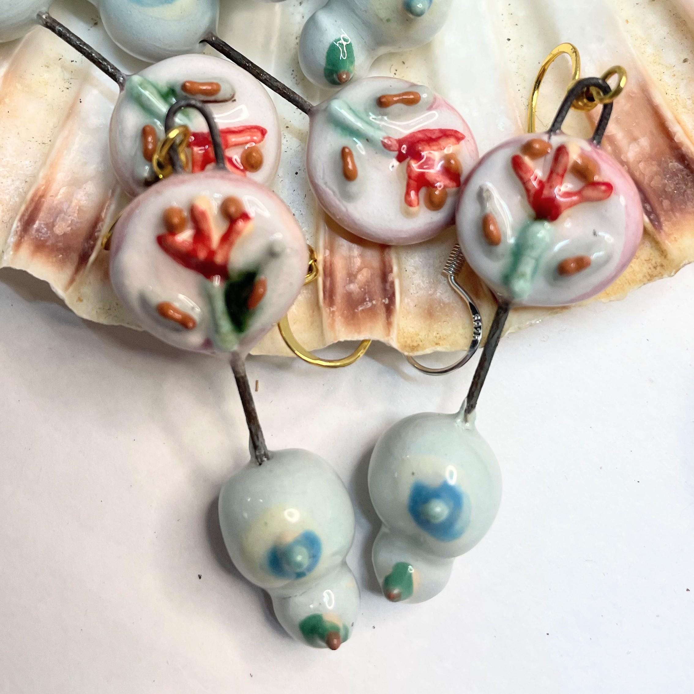 Colorful Ceramic Earrings with Flower