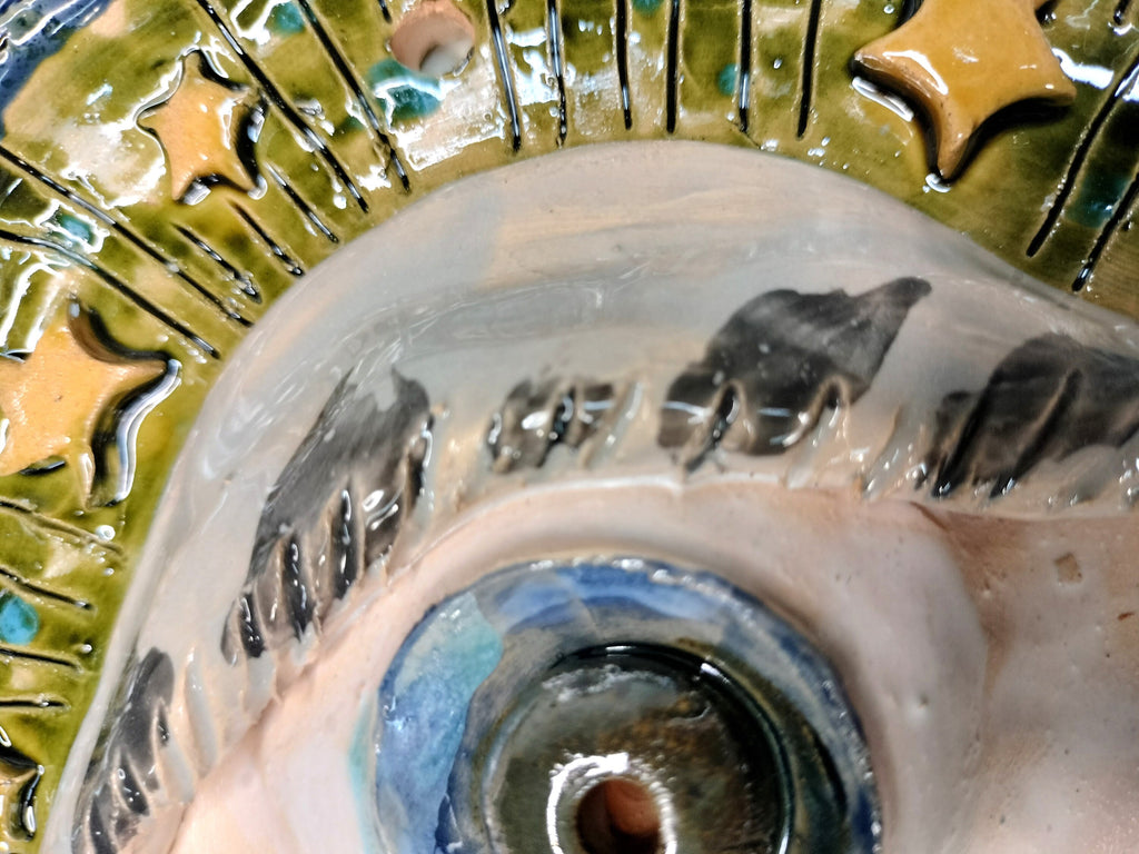 Wall Decoration with Evil Eye, Handmade and Handpainted Ceramic