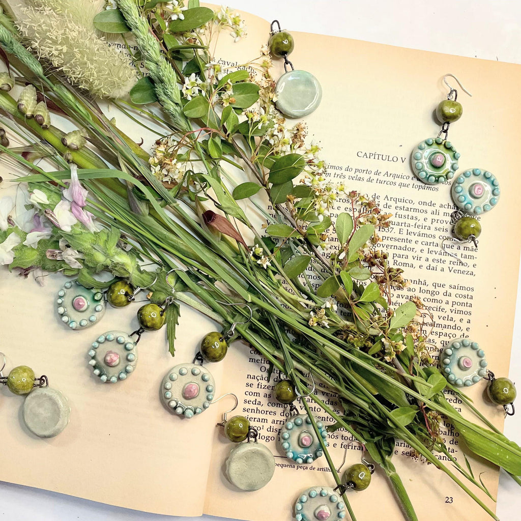 Round Dangle Ceramic Earrings