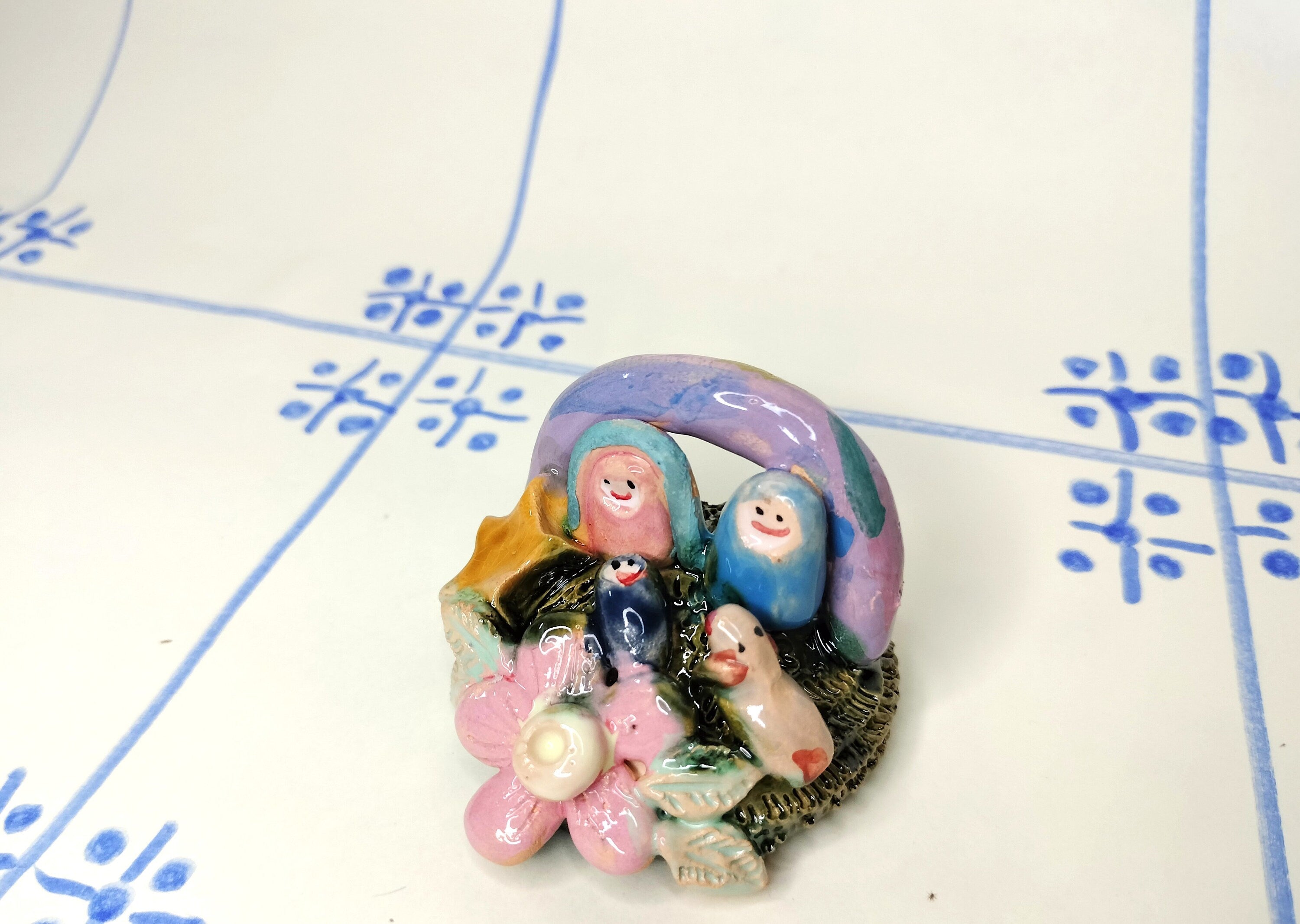 Nativity Scene Colorful Christmas in Ceramic